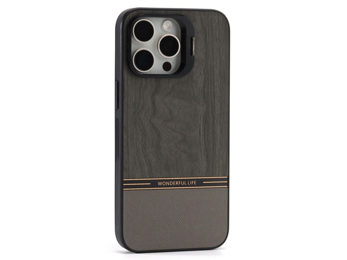 Suporte Casa Para Iphone 15 Pro Pele Sintética Cinzento