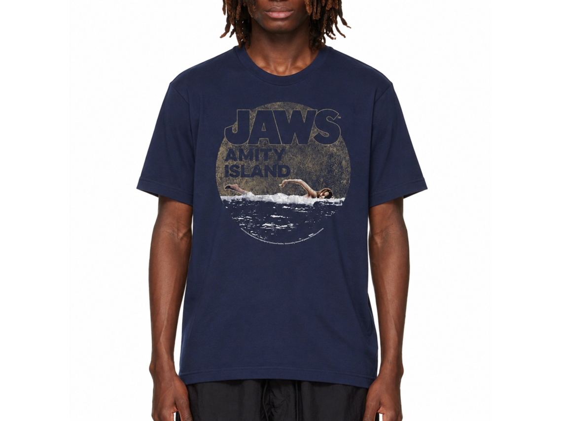 Rockinstone Jaws Movie Late Swim Navy Adult T-shirt Size:s