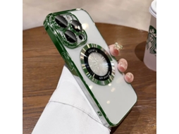 Capa Para Iphone 17 Pro Max Com Lupa Verde Piscante, Revestimento Eletroplástico E Acabamento Magnético.