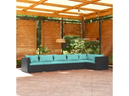 Vidaxl 6 Pcs Conjunto Lounge De Jardim C/ Almofadões Vime Pe Preto