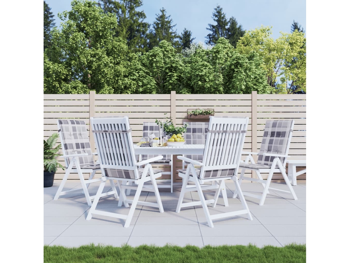 Vidaxl Almofadões Cadeiras Altas De Jardim 6pcs Tecido Xadrez Cinza