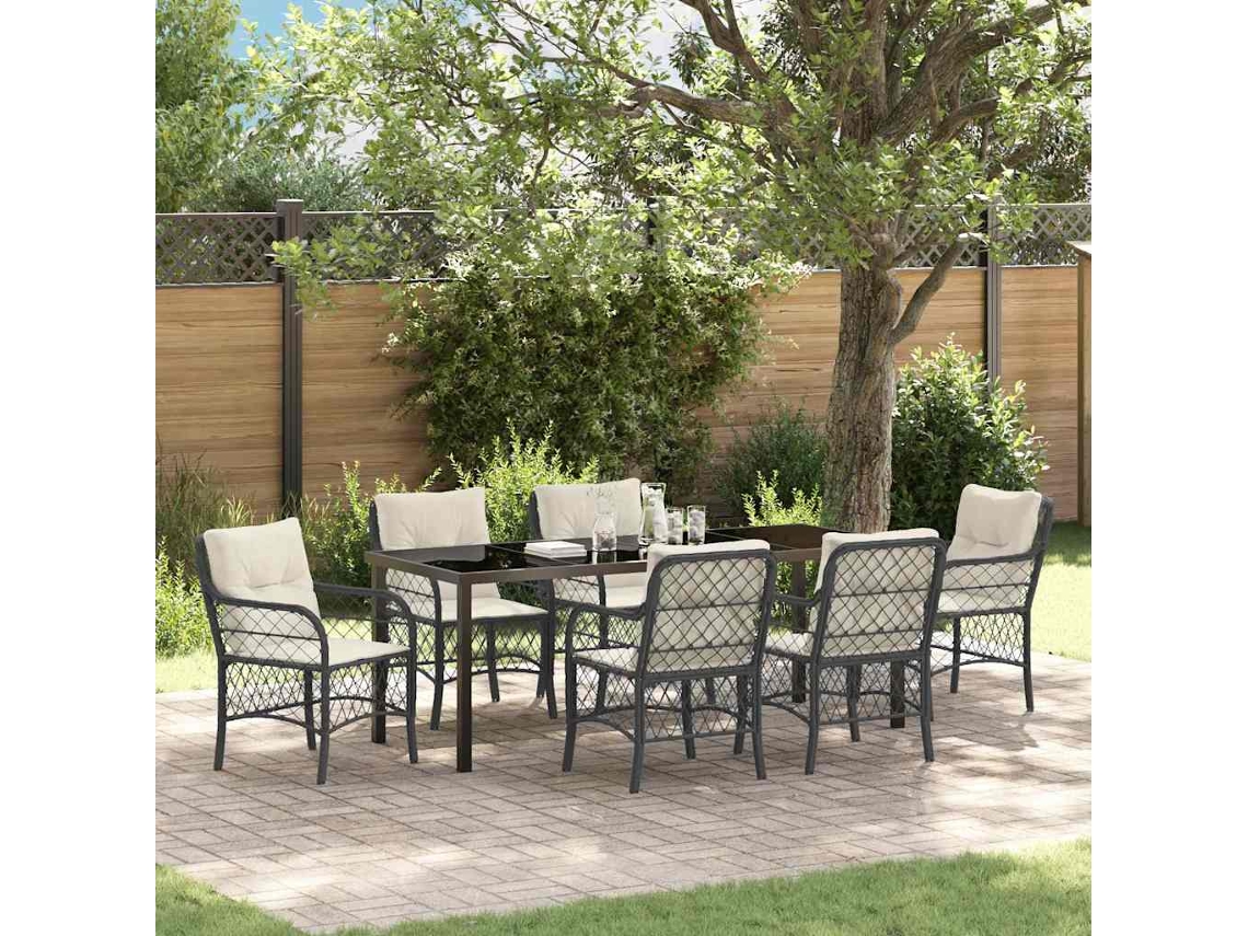 Vidaxl Conjunto De Jantar Para Jardim 7 Unid. Preto Vime Pe
