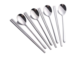 Conjunto De Utensílios Coreanos De 8 Piezas De Acero Inoxidable 304 Cucharas Y Palitos Reutilizables Plata