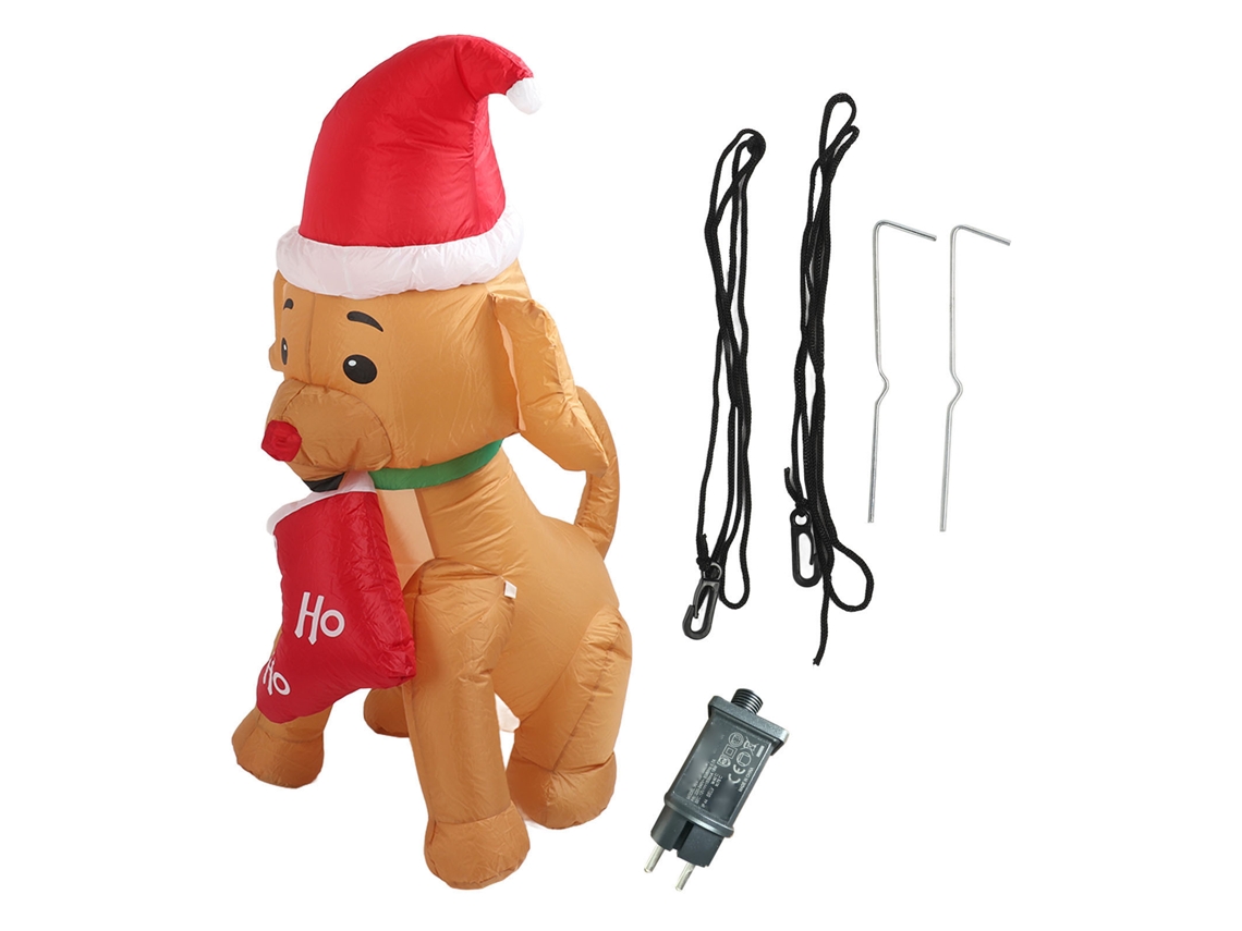 Cachorro Inflável de Natal com Meia 1,5m Fibra de Poliéster | S/MARCA