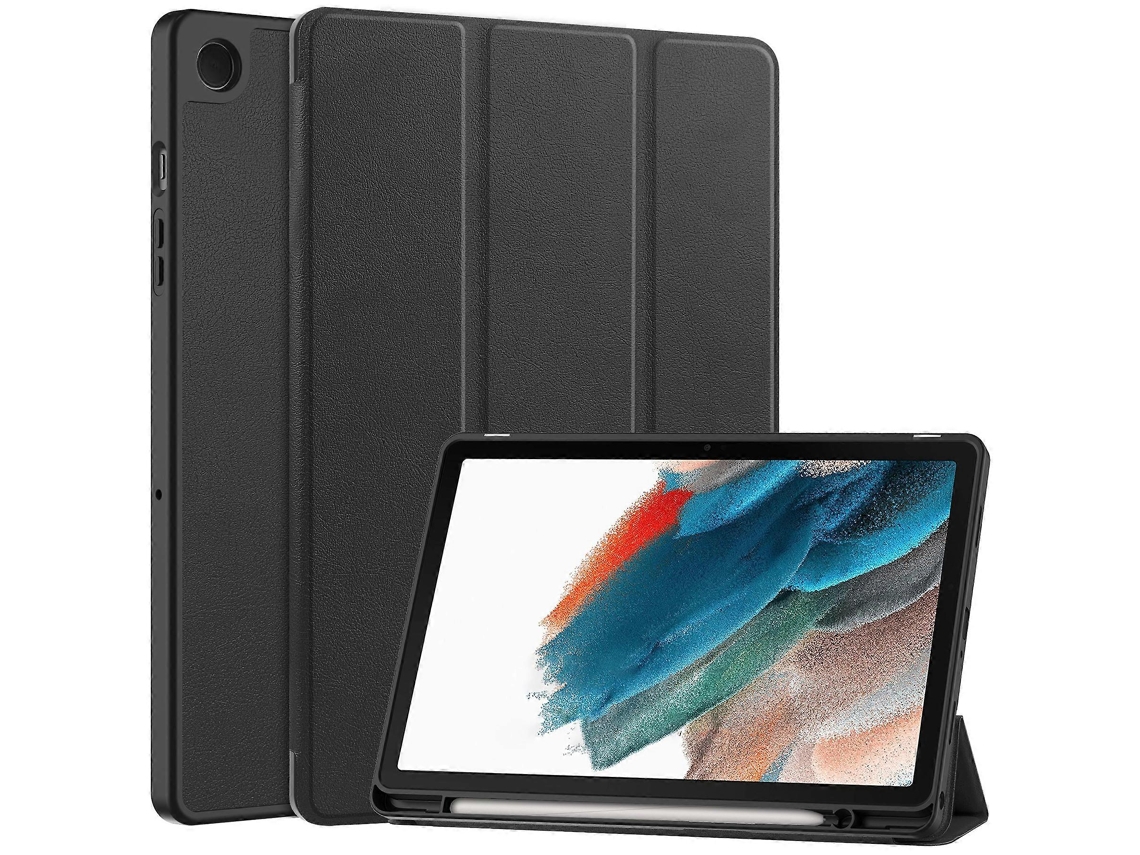 Capa de couro tripla Hengrongshen com compartimento para Samsung Galaxy Tab A9, preta