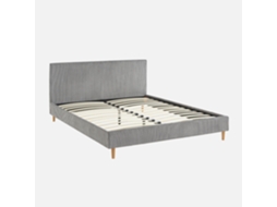 Cama Com Cabeceira Base Ripas Canelado Sweeek Veludo Cinzento (89x167x211)
