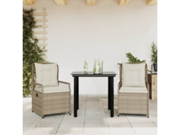 Vidaxl 3 Pcs Conjunto De Jantar P/ Jardim Com Almofadões Vime Pe Bege