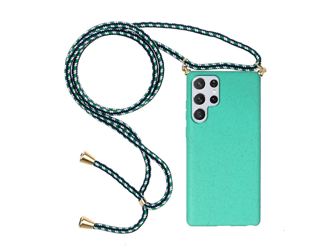 Capa Protetora Para Samsung Galaxy S23 Ultra 5g Em Material De Palha De Trigo + Tpu Com Cordão.