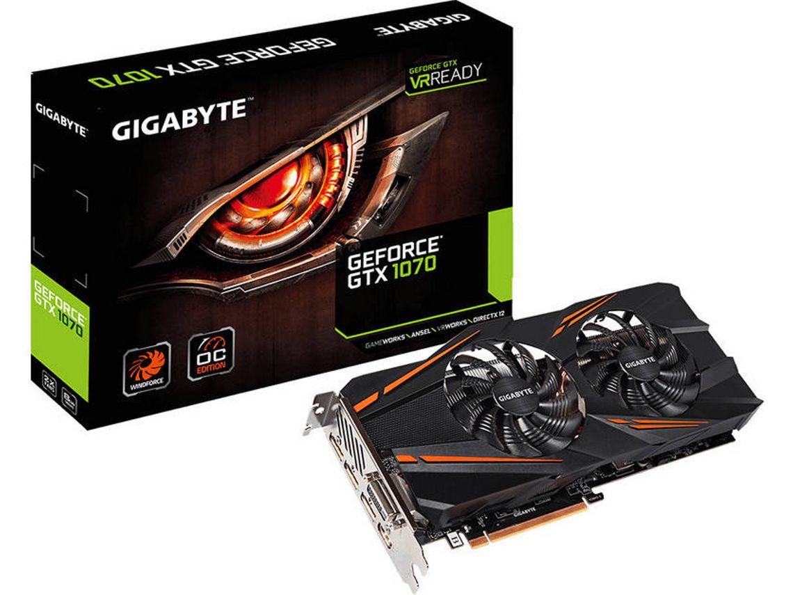 Placa Gráfica GIGABYTE GeForce GTX 1070 Windforce OC (NVIDIA - 8 GB DDR5)