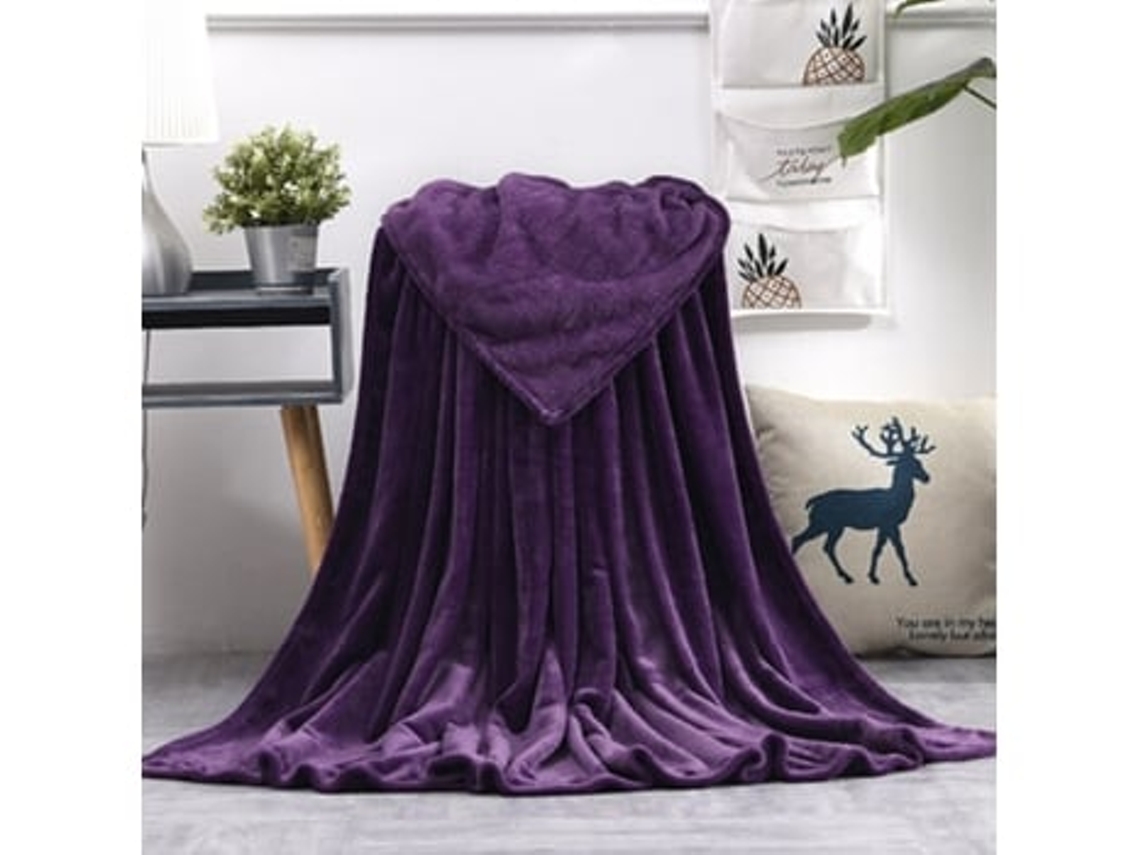 Manta de lã coral macia e quente para o inverno, ideal para sofá, 230 g/m², 8 tamanhos, leve, fina, lavável à máquina, roxa escura (OEM).
