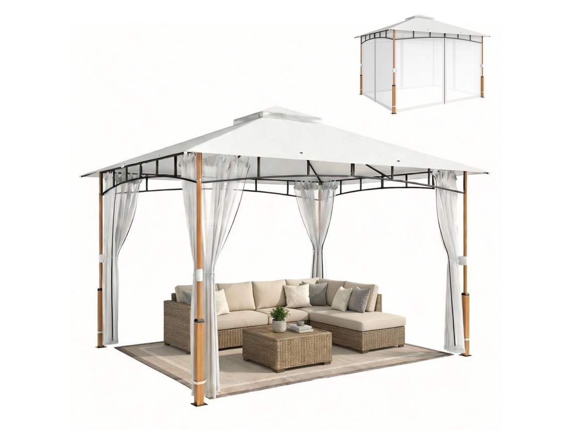 Gazebo 3 X 3,6 M com Teto Duplo Upf50+ e Rede,cor Crema BTFORUS