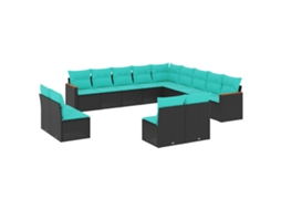 Conjunto de Sofá de Jardim, 13 Peças, Almofadas, Rattan Preto MAISON EXCLUSIVE