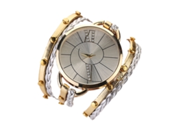 Relógio de Pulso Feminino Retro de Quartzo com Corda Trançada Multicamada Pu Liga Dourado