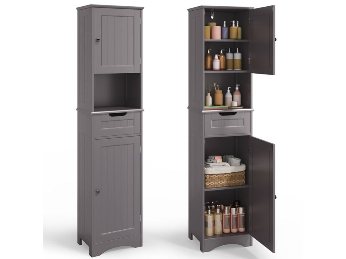 Coluna de banheiro elegante - MDF cinza - 2 portas 1 gaveta 5 prateleiras - 1 peça - 30 x 40 x 170 cm