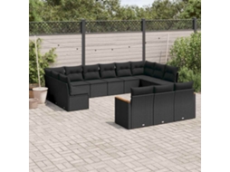 Vidaxl 13 Pcs Conjunto De Sofás De Jardim Com Almofadões Vime Pe Preto