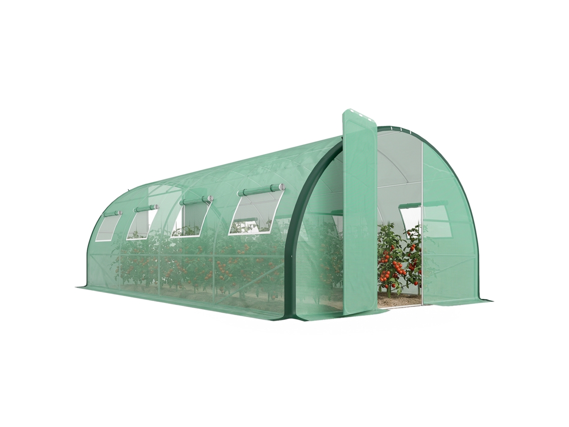Estufa Túnel 18m² com 8 Janelas e 2 Portas, Pe Verde