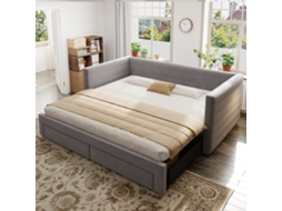 Sofá Cama Extraíble 3 En 1 Gris 90x190 Cm Con Cajones, Convertible Individual/doble Y Somier Incluido