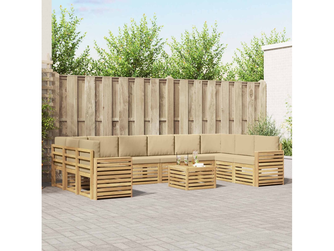 Vidaxl Conjunto De Sofás Para Exterior 11 Unid. Branco E Bege