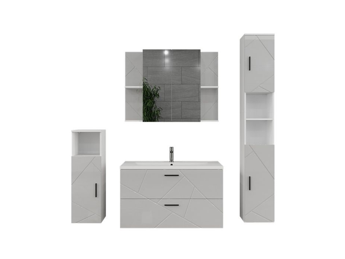 Conjunto De Móveis Para Banheiro Irma, 5 Peças, Branco/branco Brilhante, Vicco