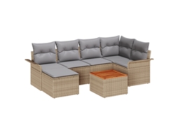 Conjunto 7 Conjunto De Sofá De Jardim Vidaxl Bege Vime Pe (242,5 X 132,5 X 69 Cm)