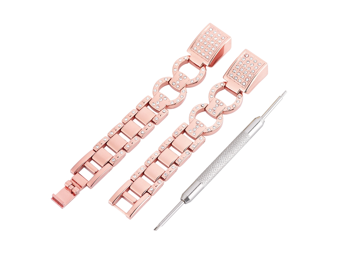 Pulseira De Relógio De Metal Com Strass Para Fitbit Rosa