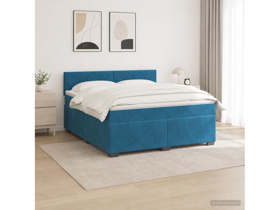 Vidaxl Cama Box Spring Com Colchão E Led Azul 180 X 200 Cm Veludo