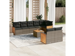Vidaxl 9 Pcs Conjunto Sofás P/ Jardim Com Almofadões Vime Pe Cinzento
