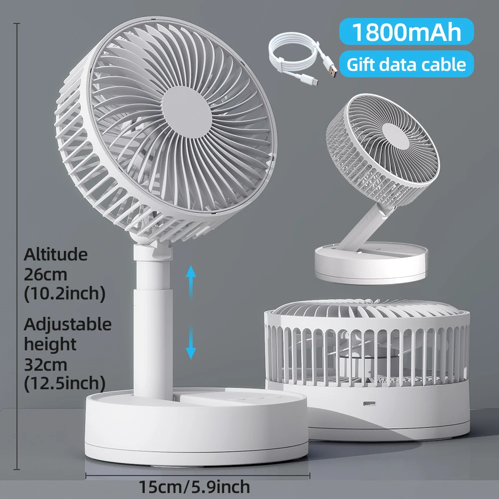 Ventilador oscilante duplo (1800mAh) com 4 velocidades e função de temporizador, que também pode ser usado como ventilador de mesa.