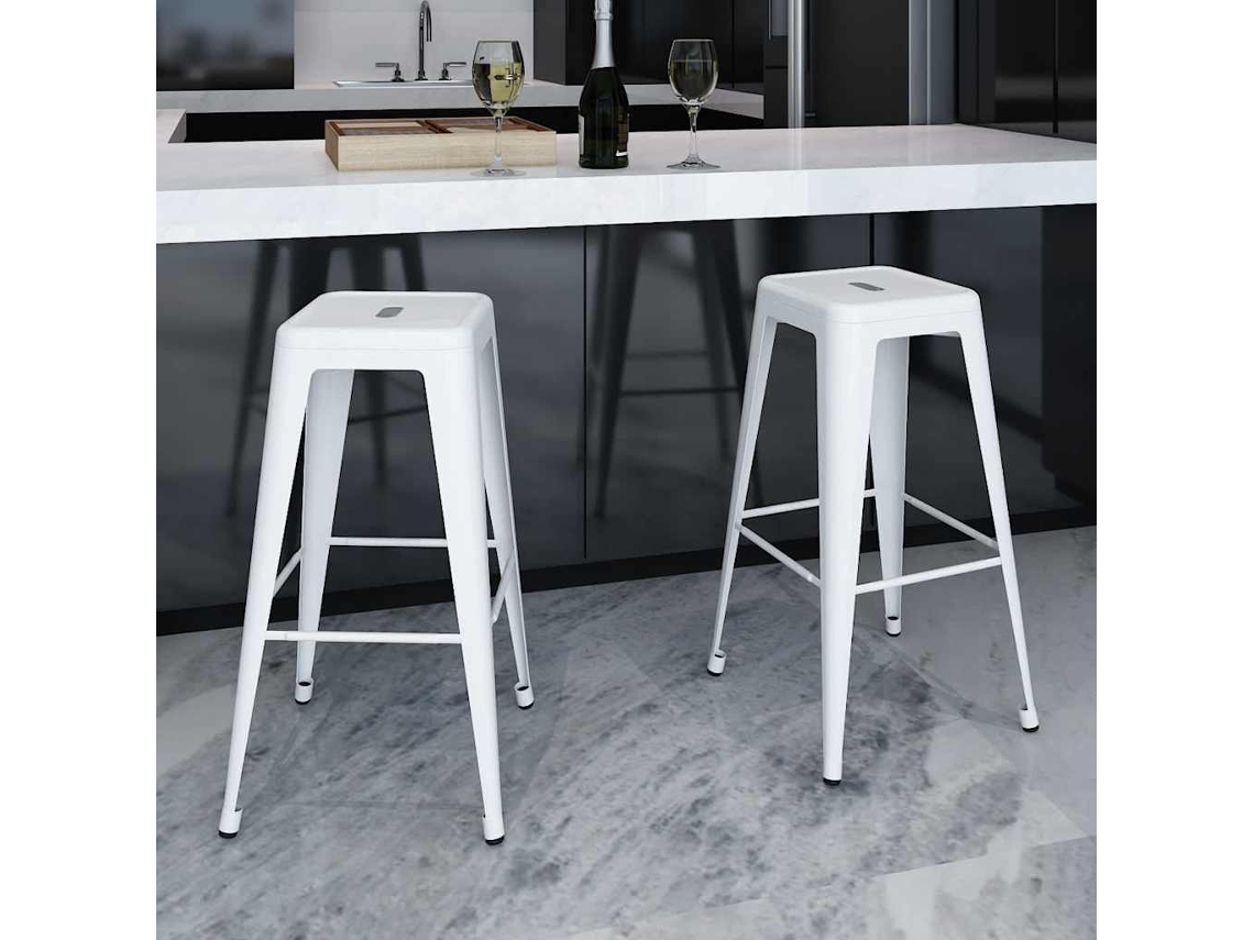 Vidaxl Bancos De Bar 2 Pcs Aço Branco