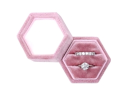 Caja De Anéis Hexagonais De Veludo Com Dois Compartimentos Para Casamento E Noivado Rosa