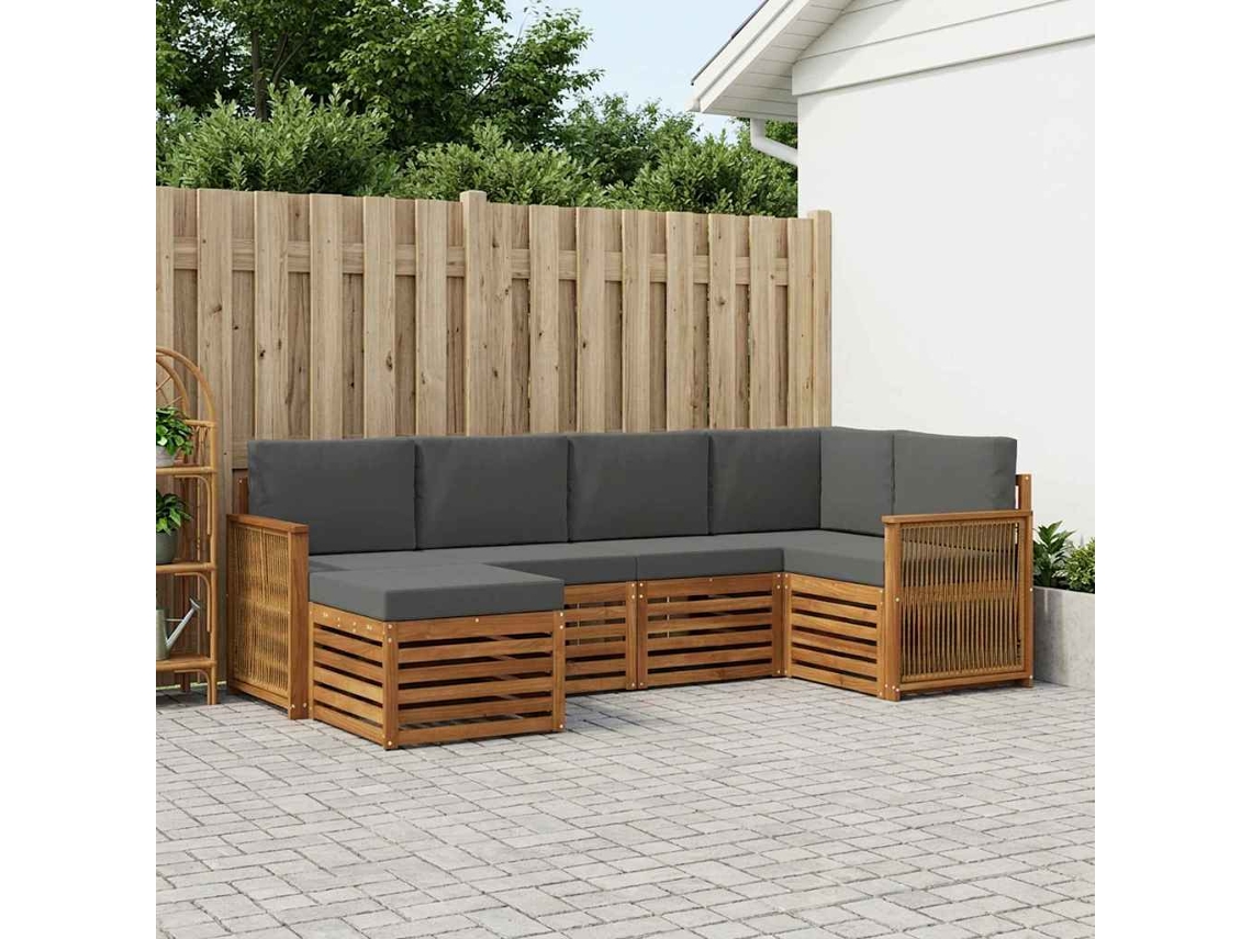 Vidaxl Conjunto De Sofás Para Exterior 5 Unid. Natural E Antracite