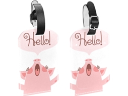 Etiquetas De Identificação Bagagem E Malas Pink Pig Yawn Pacote Com 2, Design De Desenho Animado Olá