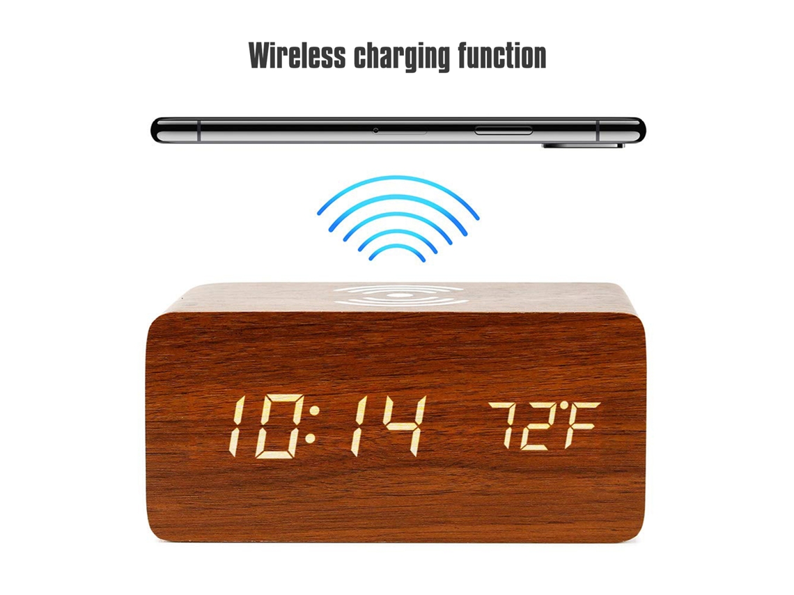 Reloj Despertador Digital Con Cargador Inalámbrico Led Pantalla De Temperatura Para Mesa