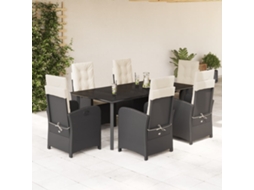 Vidaxl 7 Pcs Conjunto De Jantar P/ Jardim C/ Almofadões Vime Pe Preto