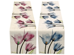 Mantel De Mesa De Lino Tulipán 2 Paquetes, 33x180 Cm, Para Otoño, Floral, Resistente A Las Arrugas Y Lavable A Máquina