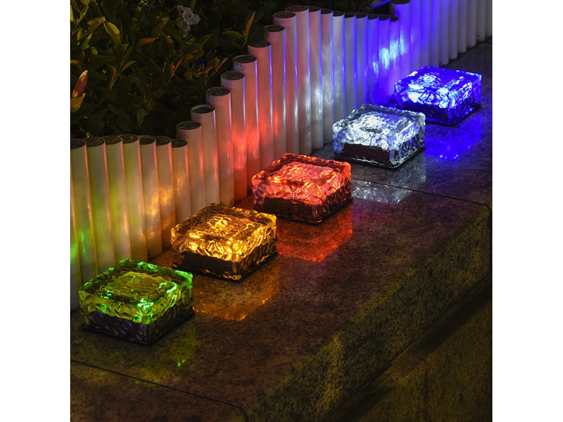 Luz solar de jardim LED cubo de gelo vidro impermeável decoração caminho IP65 | S/MARCA