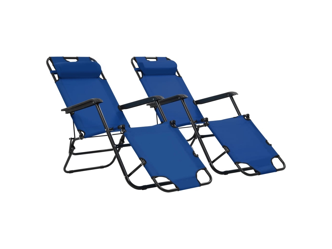 Vidaxl Espreguiçadeiras Dobráveis Com Apoios De Pé 2 Pcs Aço Azul
