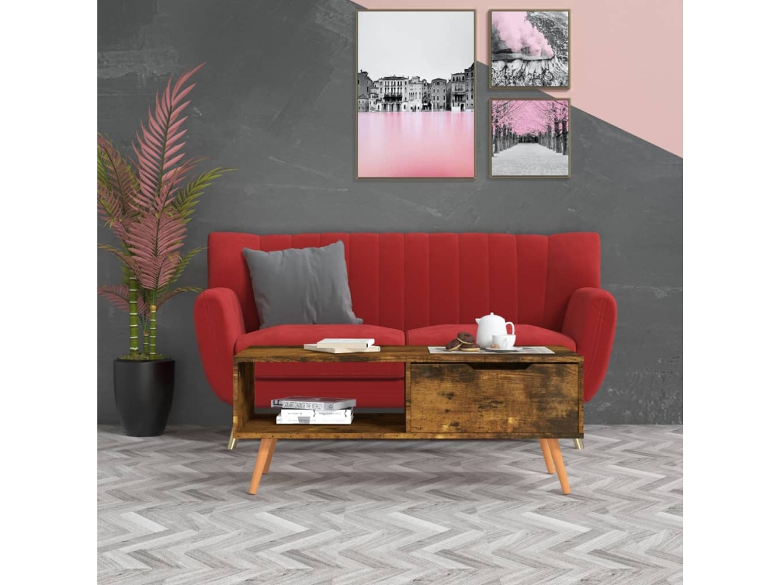 Vidaxl Mesa De Centro 100x49,5x43 Cm Derivados Madeira Carvalho Fumado