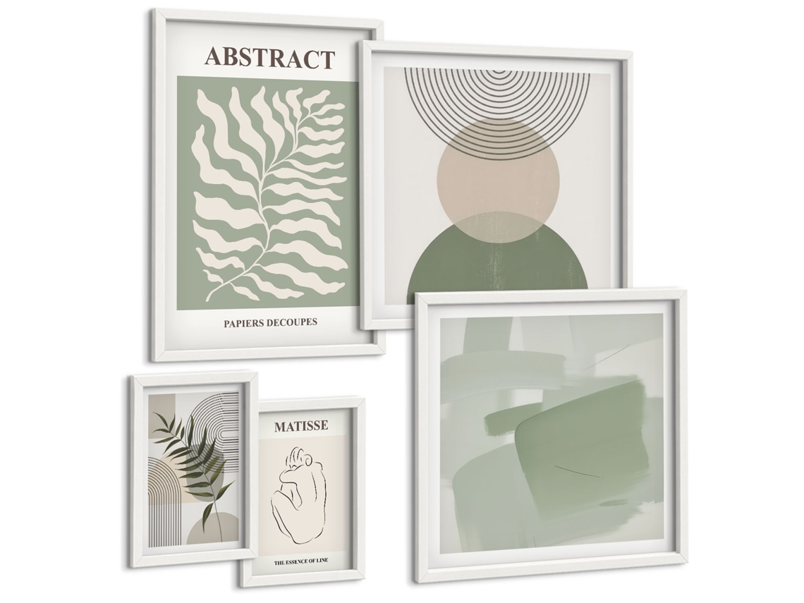 Galeria De Pinturas Murais Formas Abstratas De Rosto Moldura Branca Quadros Para O Escritório Espelharte (conjunto De 5 Imagens)