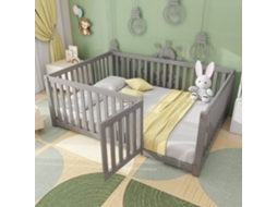 Cama De Madeira Maciça Para Crianças 140x200cm Com Barreira De Segurança - Cinzento