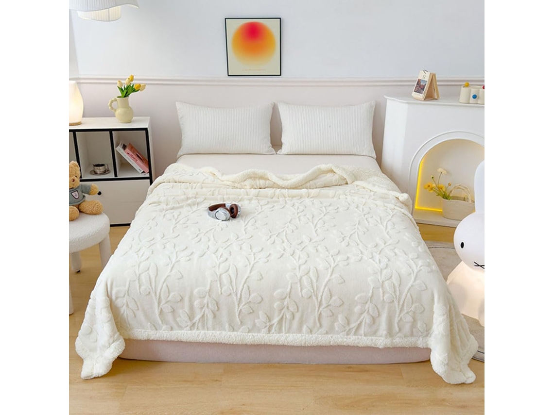 Manta de Lã Berbere Fansu em Cor Sólida com Estampa Jacquard Folhagem Super Macia e Fofa Ideal para Cama Lençó