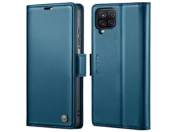 Capa Para Samsung Galaxy A12 5g Borboleta Fivela Litchi Textura De Telefone De Couro Rfid Antirroubo Azul