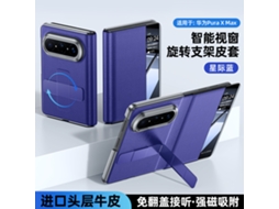 Capa Para Celular (huawei Puraxmax Azul), Capa De Couro, Suporte Giratório, Janela Magnética, Couro Genuíno, Ultrafina