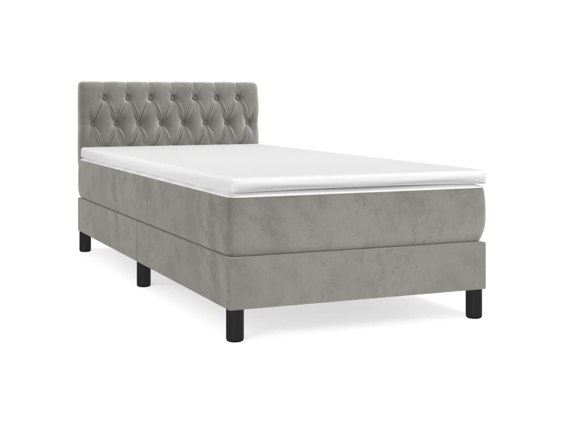 Cama com Molas/colchão 100x200 Cm Veludo Cinza claro MAISON EXCLUSIVE