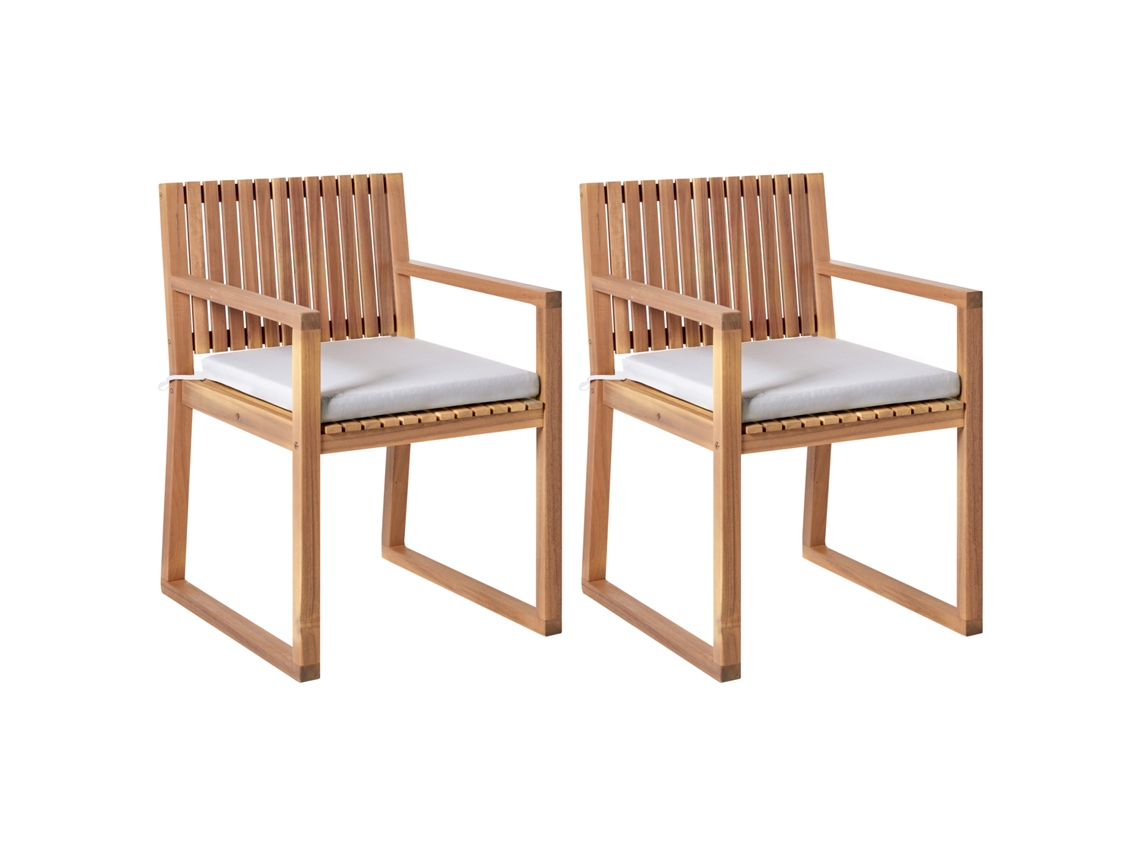 Sillas De Madera Para Exterior Con Cojines Beliani Sassari Premium De Madera De Acacia Certificada Marrón 54x59x80
