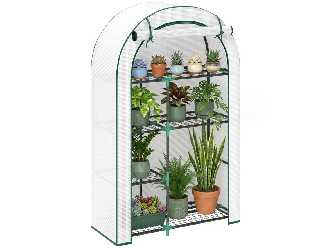 Mini Estufa De Jardim, Estufa De Jardim De 4 Níveis Com Lona Plástica, Porta De Enrolar Portátil, 100 X 45 X 160 Cm, Branca