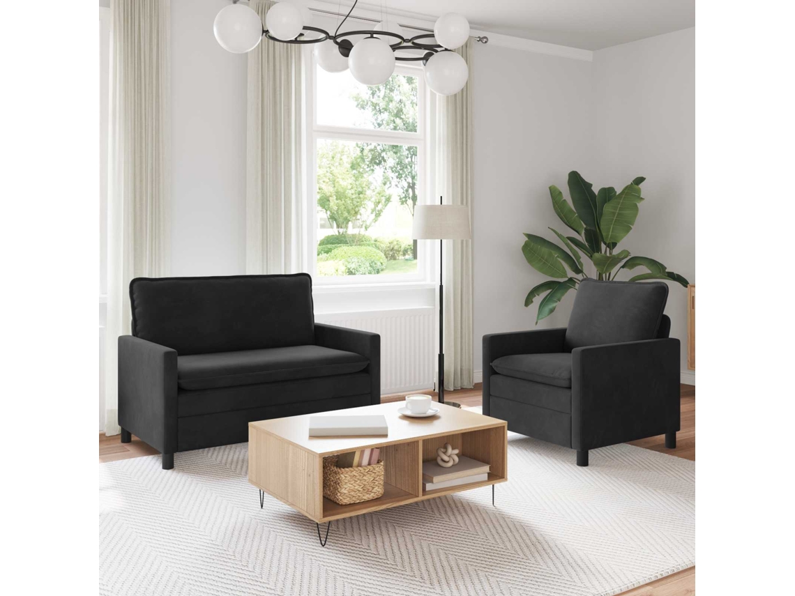 Vidaxl Conjunto de Sofás 2 Pcs Preto Veludo