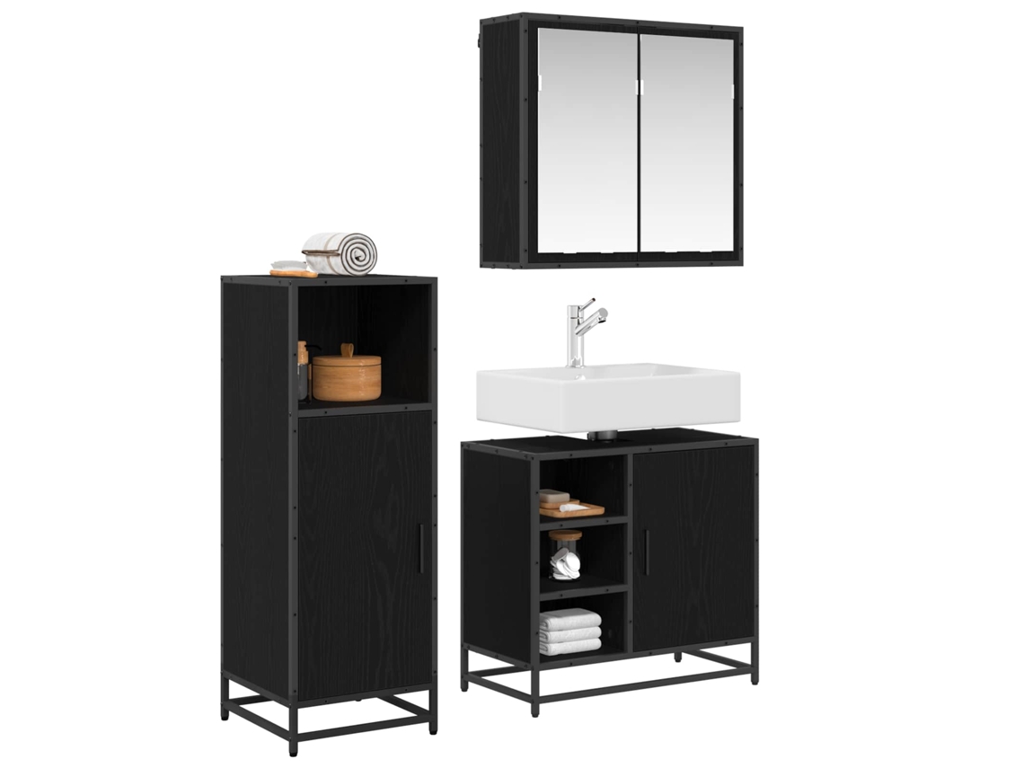Conjunto de Móveis para Banheiro com Suporte 3 Peças Carvalho Preto MAISON EXCLUSIVE