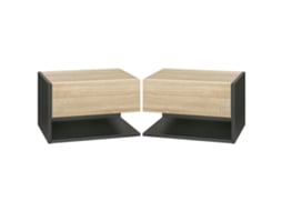Conjunto 2 Mesas de Cabeceira Melamina de Madeira Cor Preto e Carvalho 46x30x30 cm Homcom
