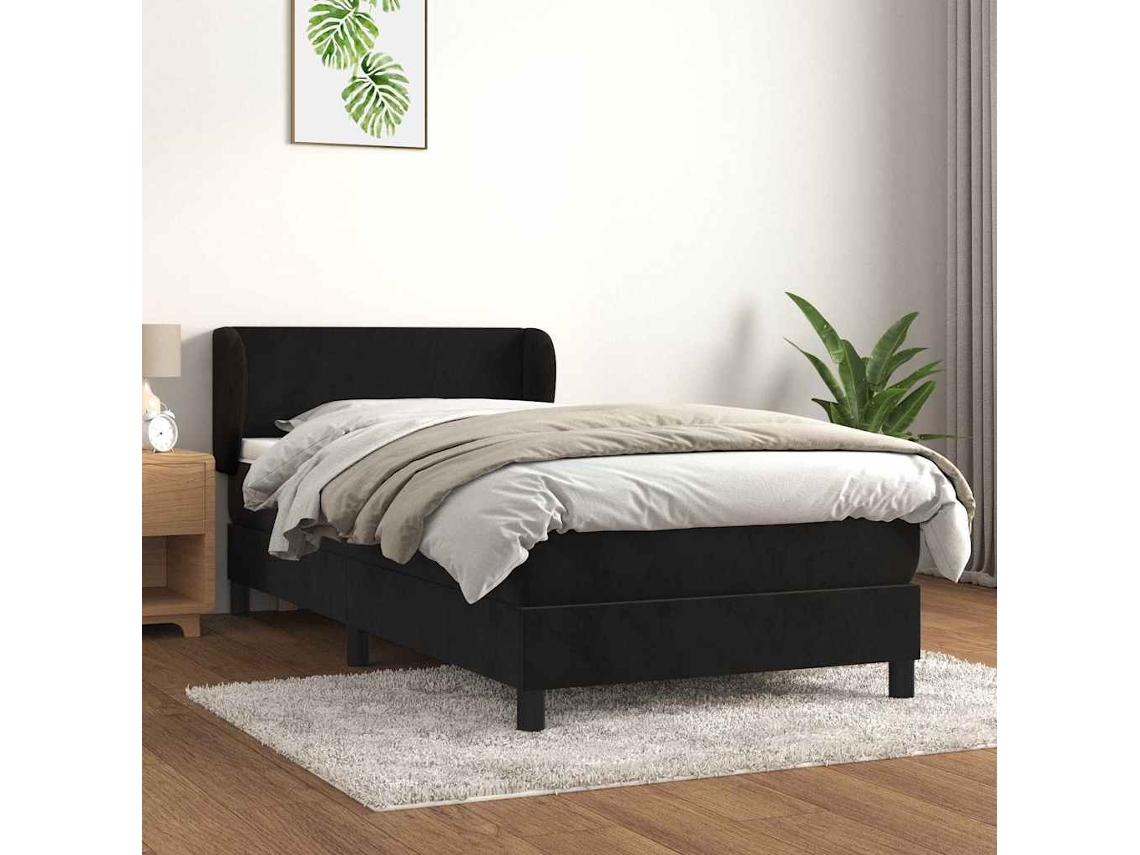 Vidaxl Cama Com Molas/colchão 90x200 Cm Veludo Preto